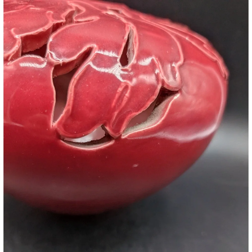 Seville Industries Oxblood Red Reticulated Pierced Leaf Ceramic Bud Vase 5